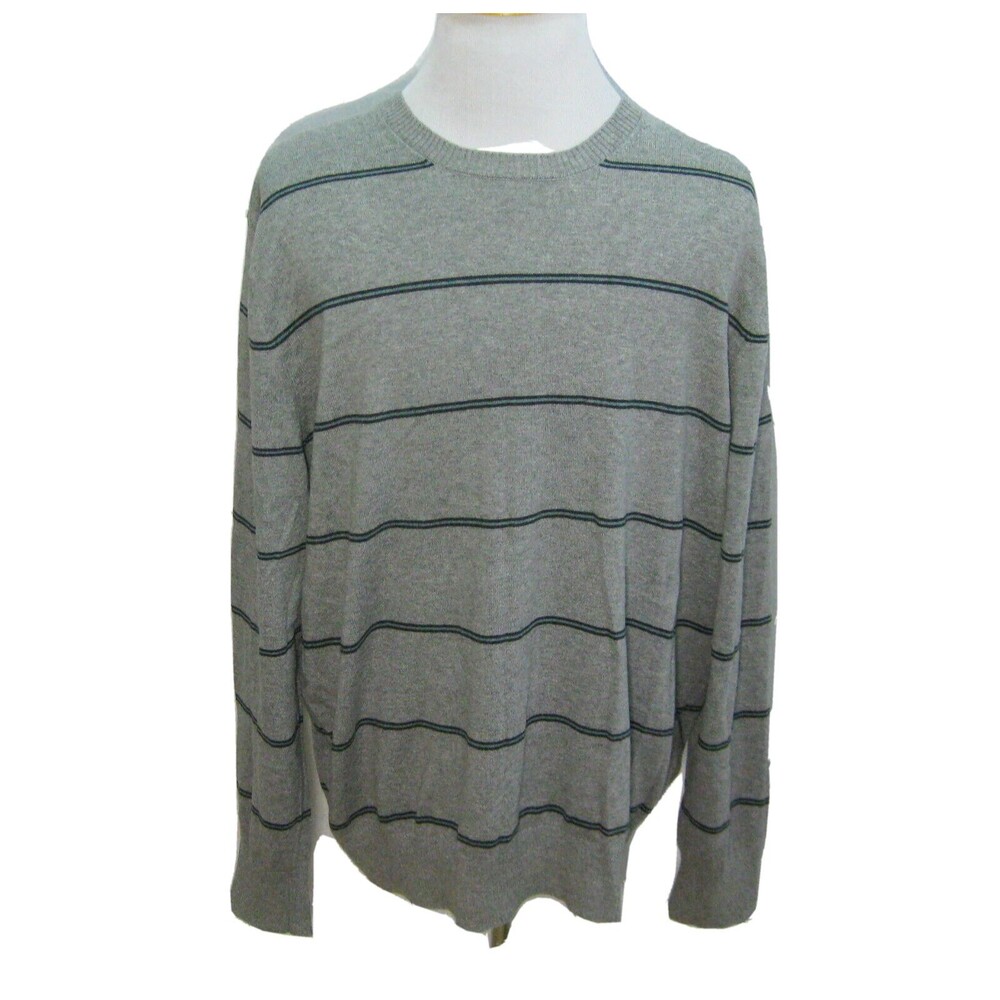 EDDIE BAUER Men's (Size XXL) Gray Striped Long Sleeve Sweater 5% Cashmere Top
